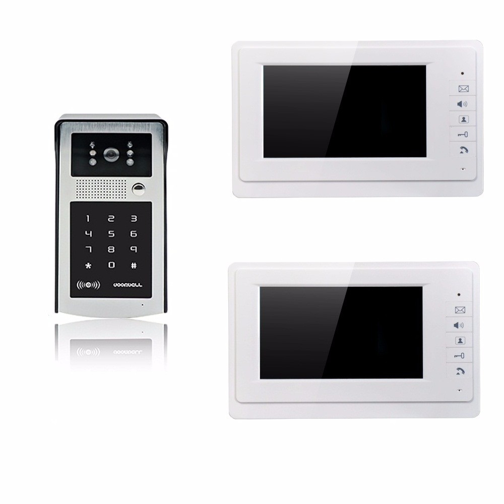 CK-106 @ Popular HD 7'' color screen unlock by password and swipe card with intercom system for 2 apartments