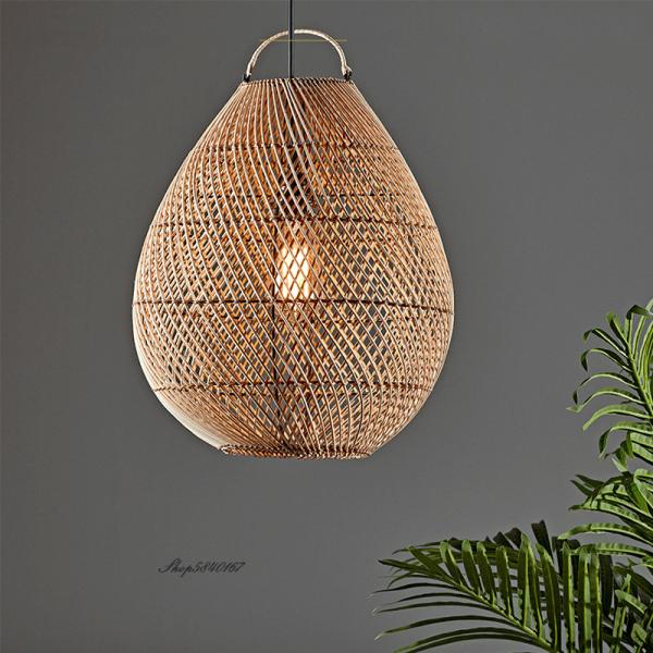 Rattan Retro Pendant Lights Hand-woven Hanging Basket Lamps for Dining Room