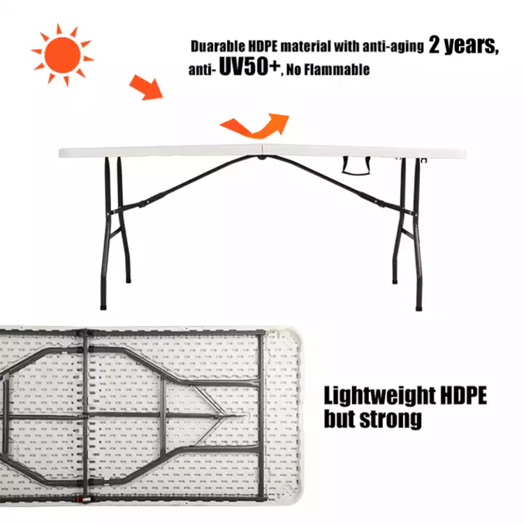 Outdoor Plastic Metal Folding Coffee Picnic Dining Table for Garden Party Event Banquet