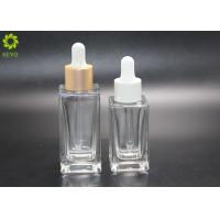 Buy cheap Empty Cosmetic 30ml 50ml Luxury Flat Shoulder Square Clear Glass Essential Oil product