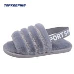 1D0005 Outdoor Winter Lady Fluffy Fur Sliders Slipper