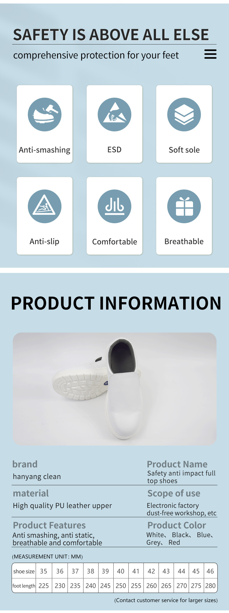Dustproof Waterproof Steel Toe Cap ESD Shoes Anti Static For Cleanroom Work Safety