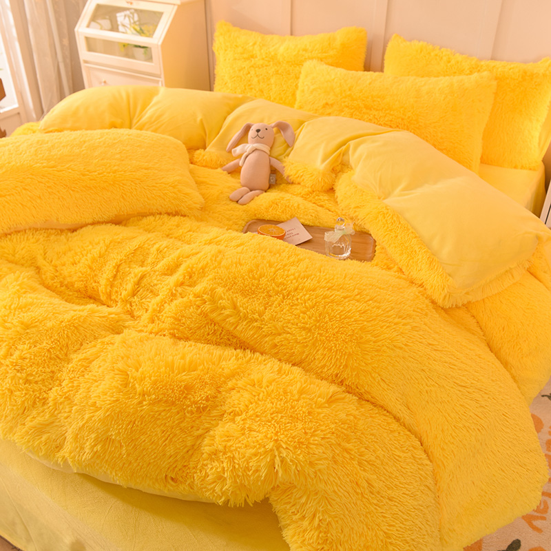 All-groups Rainbow Color Fur Velvet Fluffy Plush Soft Bedding Sheet Set for Kids Girl