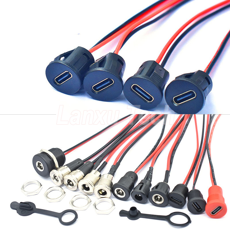 Waterproof Screw Panel Mount DC Power Socket 5.5x2.1mm Jack Wires Cable