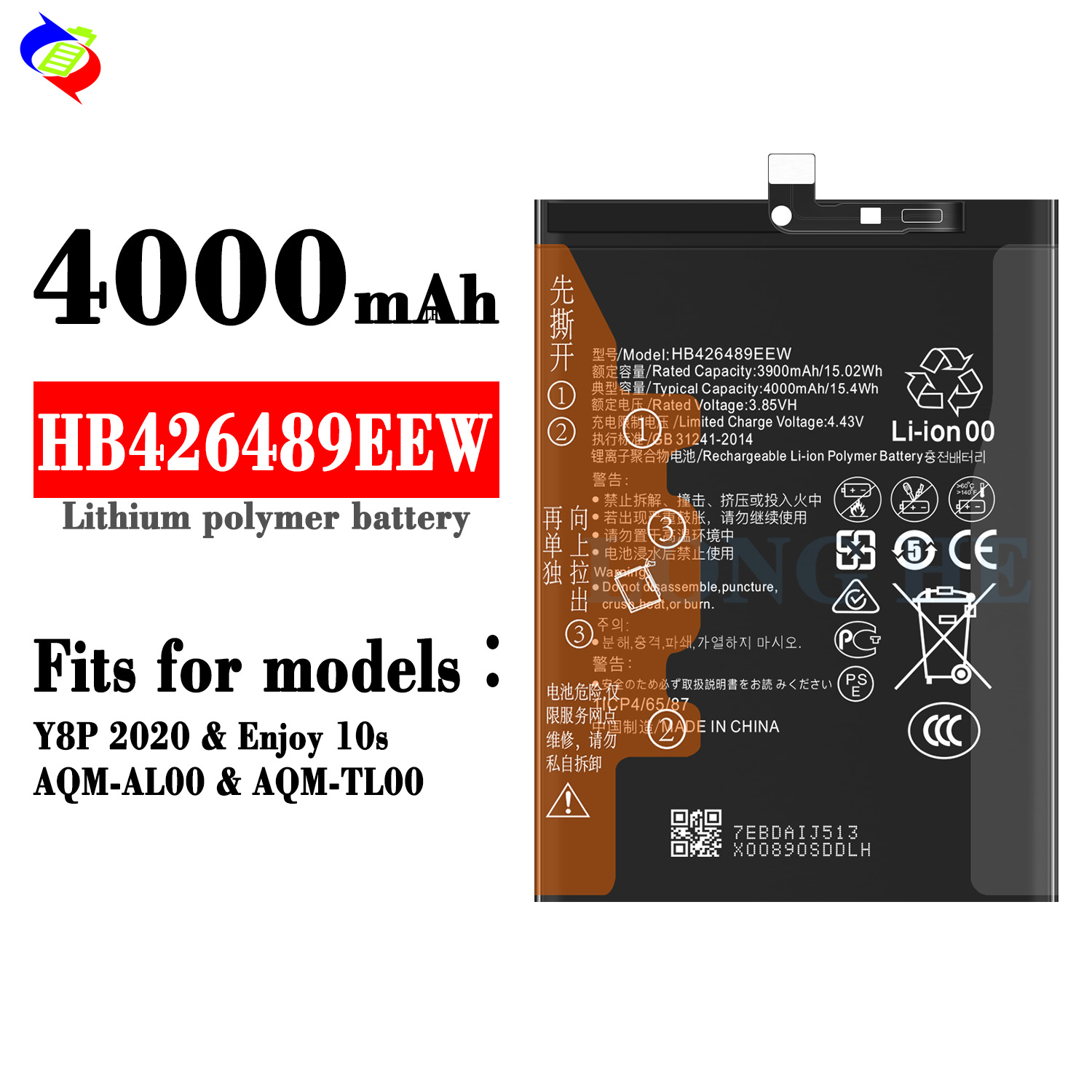 Stocked Battery Replacement HB426489EEW for Honor Play4T Pro/Enjoy 10S High Capacity