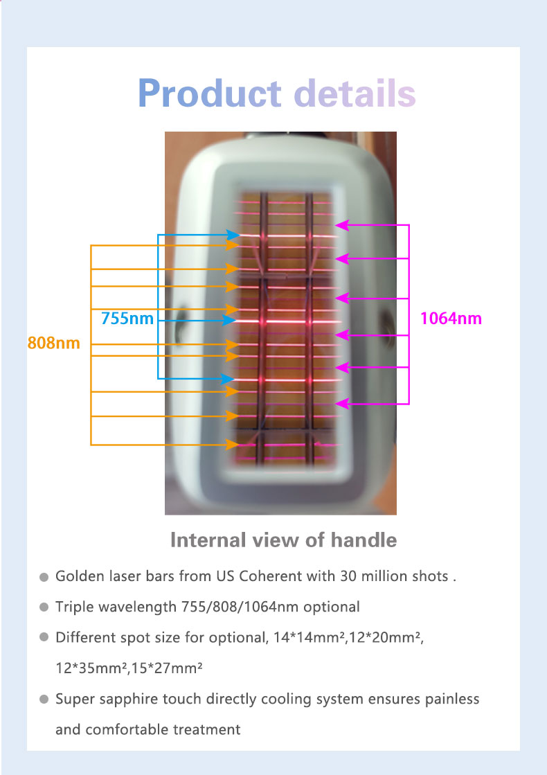 755 808 1064 Diode Laser Skin Hair Removal Device with 6-16 Laser Bars and Touch Screen
