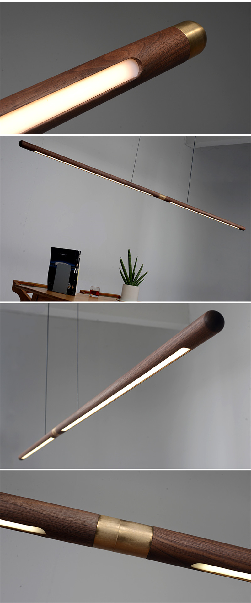Rural Chandelier Black Walnut simple Strip Kitchen Home indoor Wood Chandelier(WH-MI-397)