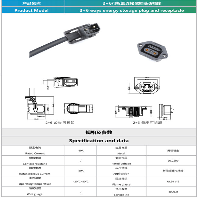 Removable 220V Copper Electric Car Plug , 2 6 Core Copper EV Charger Plug Adapter