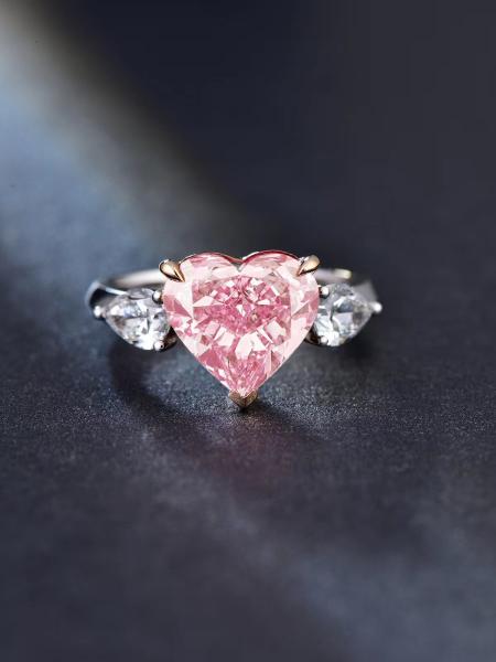 Buy cheap Large Size Pink Lab Grown Diamond Rings Heart Shape 4.19ct 18k White Gold Ring from wholesalers