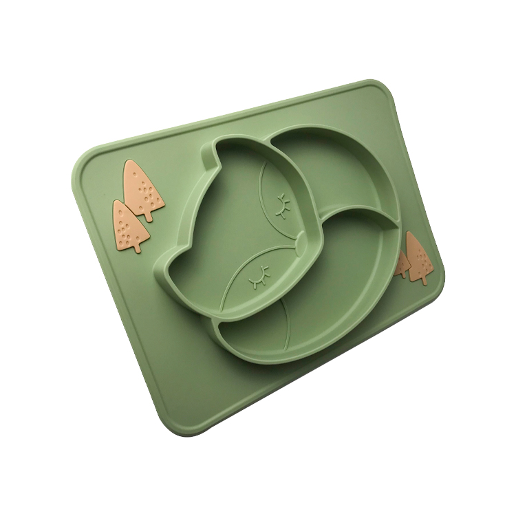 Custom Green Silicone Baby Tray Fox Shape BPA Free Silicone Baby Plate