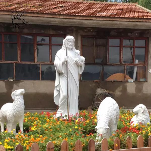 Buy cheap White Marble Jesus Good Shepherd Statue Life Size Christian Religious Jesus Stone Sculpture With Lamb Outdoor Church from wholesalers