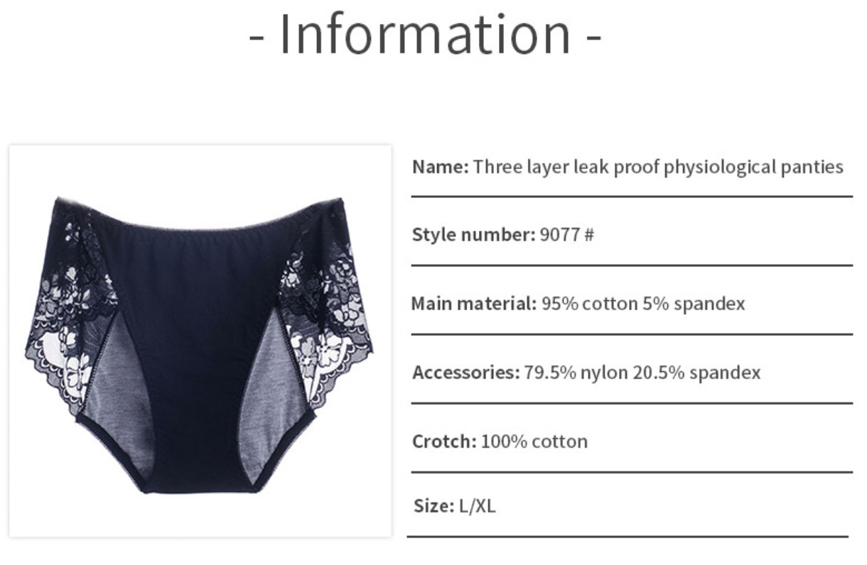 Custom Physiological Panty Breathable Menstrual Leakproof Lace Panties Cotton Sexy Lace Period Underwear