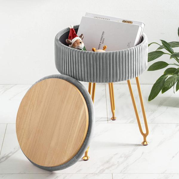 Buy cheap Custom Logo Velvet Storage Ottoman Footstool with Metal Legs and Round Footrest Stool from wholesalers
