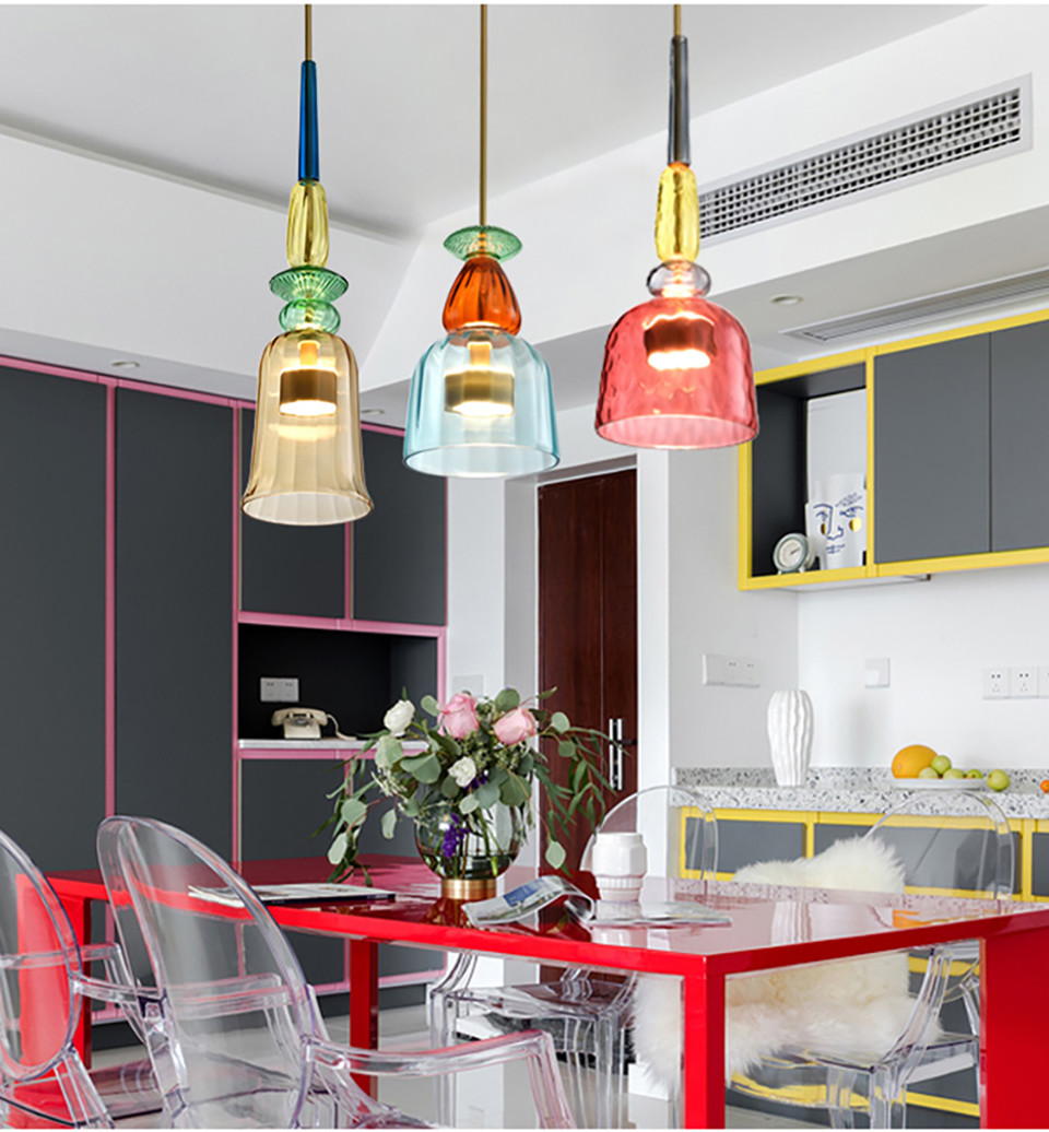 Nordic Colorful Pendant Lights Home Decorative Lighting Living Room Bedroom Indoor Glass Hanging Lamp(WH-GP-36)