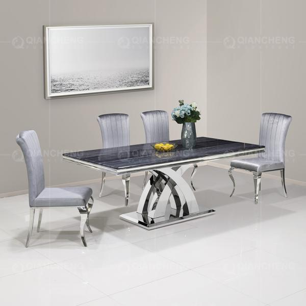 Buy cheap UK Style 0.57cbm Grey Marble Dining Table Stainless Steel Cross Leg from wholesalers