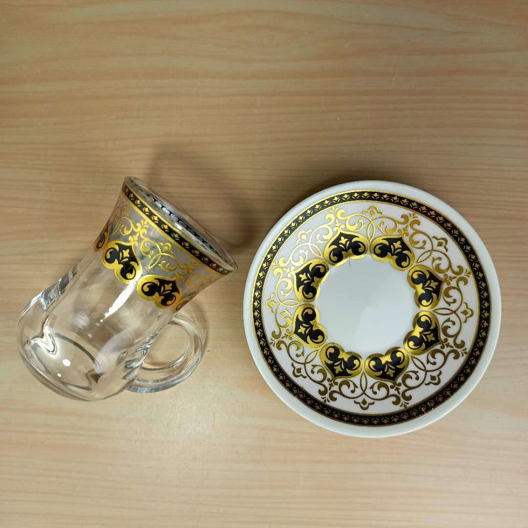 100ml Gold Drawing Glass Cup And Saucer Set Arabic Style