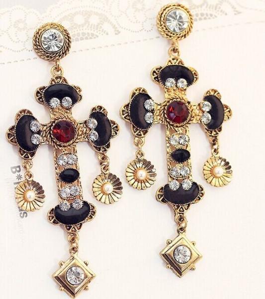 Buy cheap Crystal large cross retro luxury jewelry female personality exaggerated atmosphere from wholesalers
