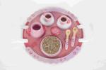 Pink Tea Time Toddler Wooden Toys With Handle Dish Flower Pattern MDF