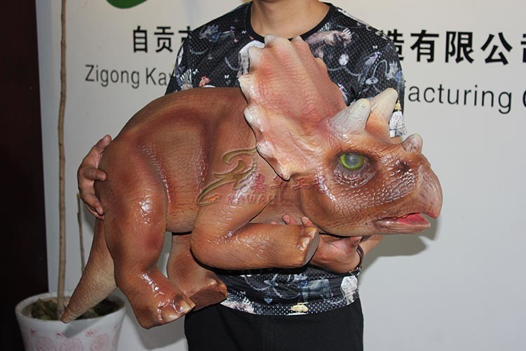Lovely Small Coffee Colored Realistic Hand Baby Dinosaur Puppet For Sale