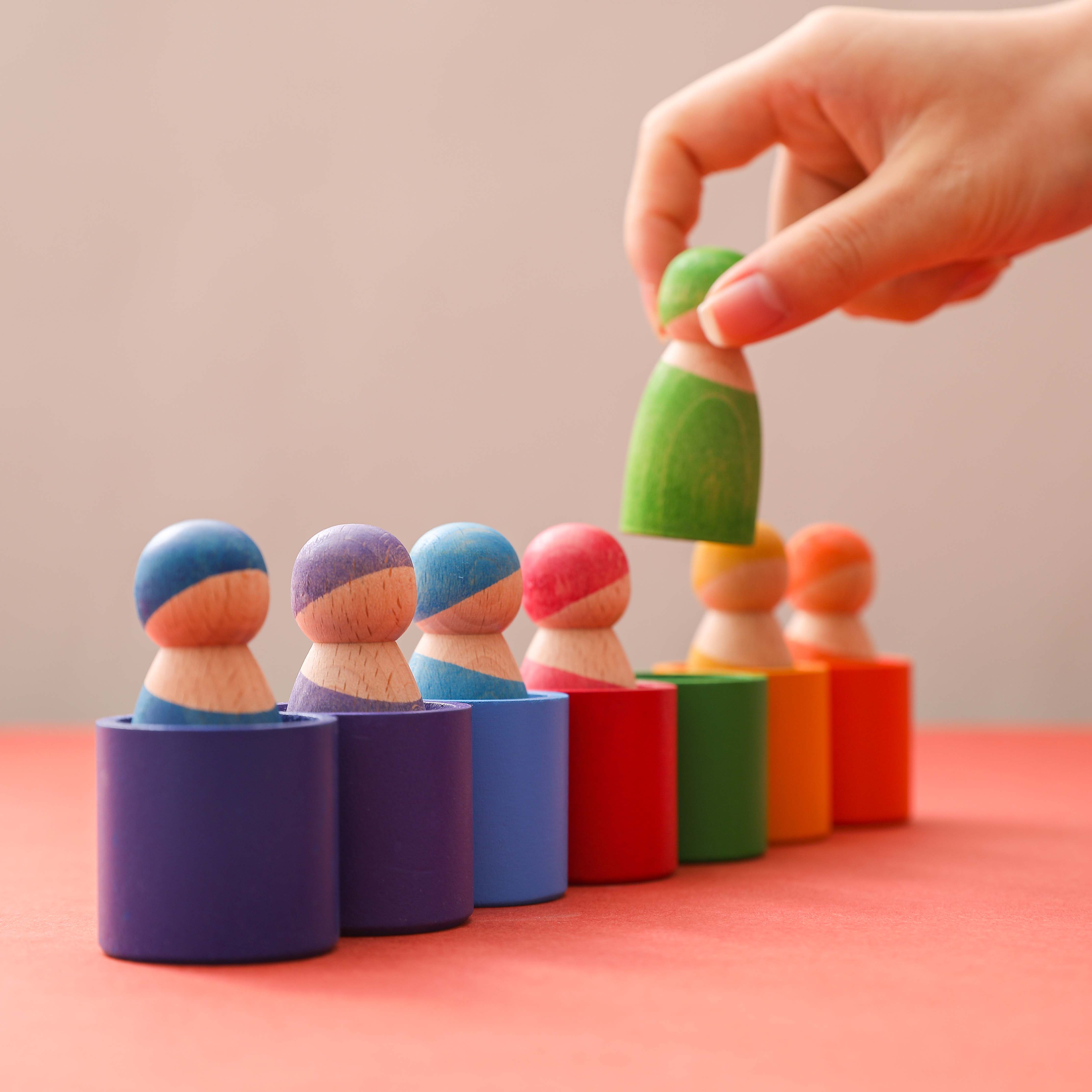 Montessori Educational Wooden Rainbow Block Counting Game Puzzle Kids