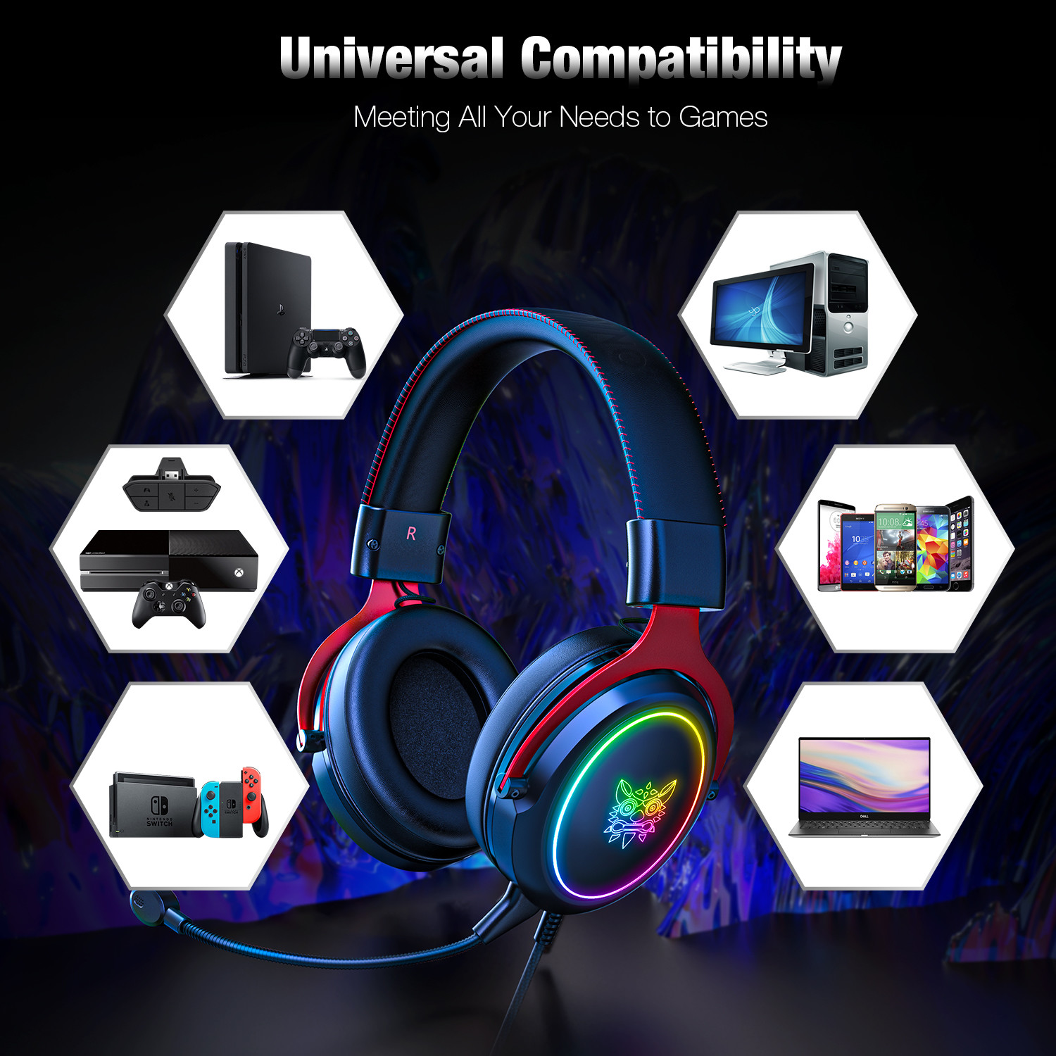 Neodymium Driver ABS Led Wired PS4 Gaming Headset Onikuma X10 117dB