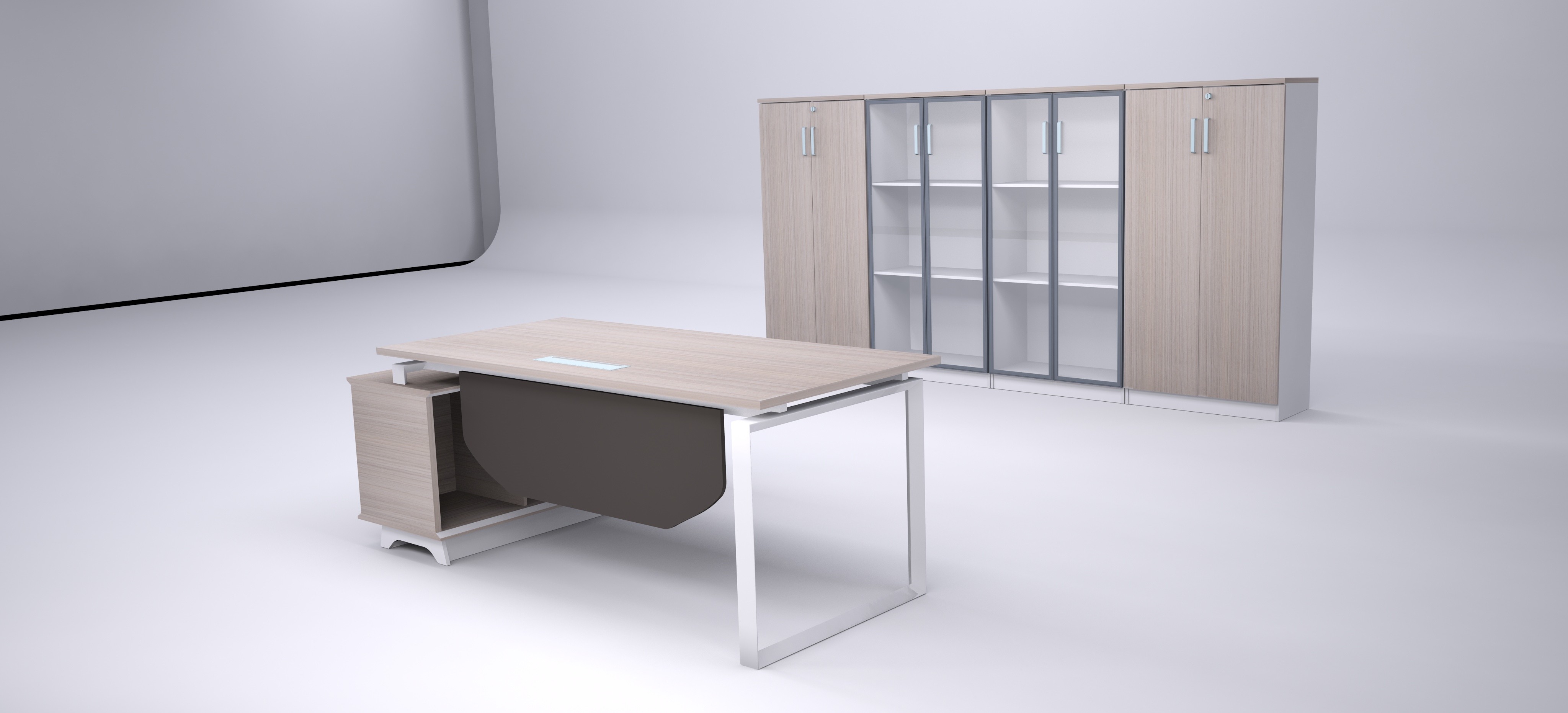 Contemporary Office Manager Desk OEM / ODM With Fixed Extension Cabinet