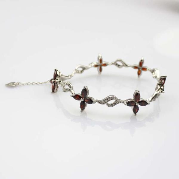 Buy cheap 925 Silver Jewellery Quatrefoil Garnet Cubic Zircon Tennis Bracelet (B04RED) from wholesalers
