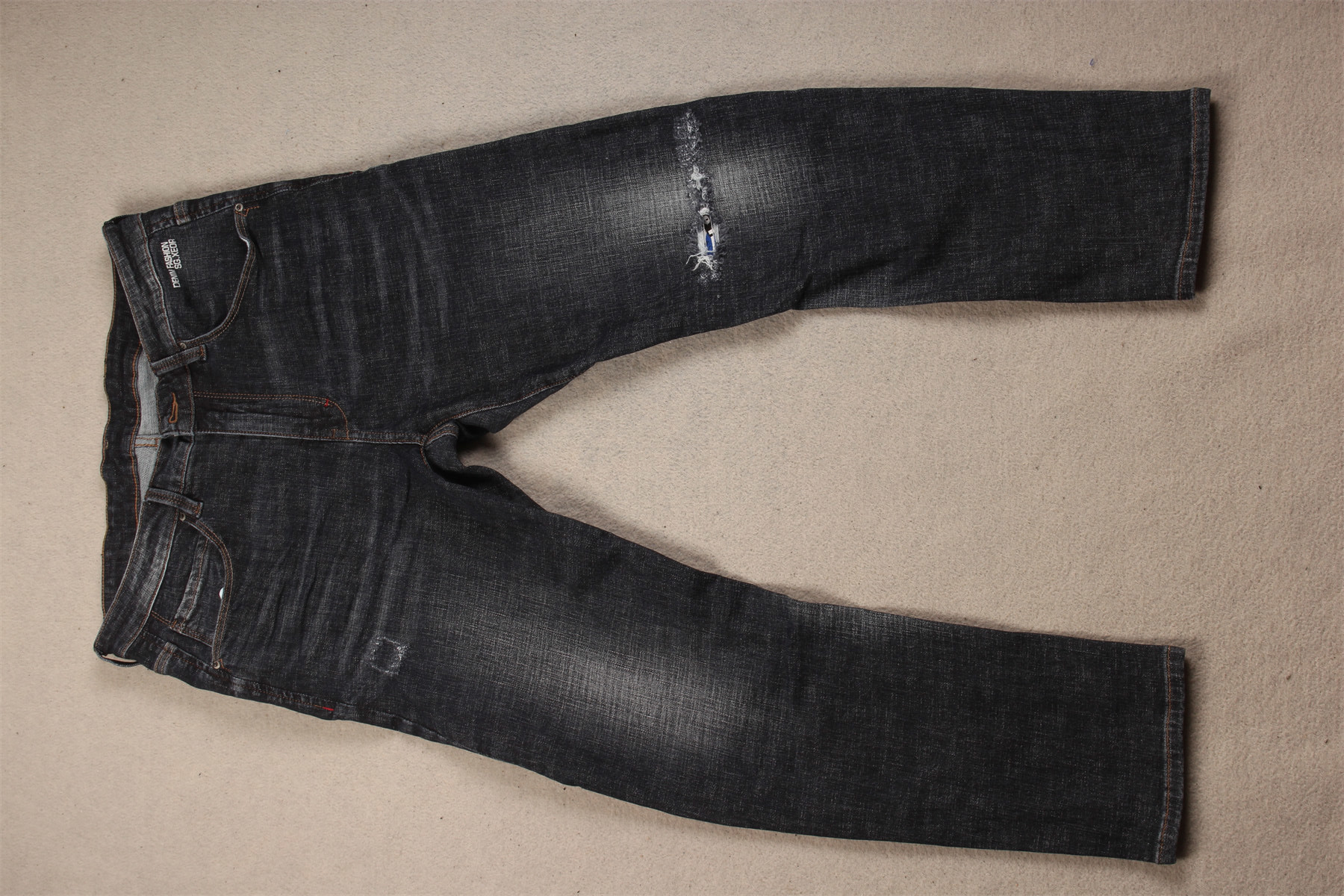 Supreme Quality Dark Black Crosshatch Slub Stretch Denim Fabric For Men Jeans
