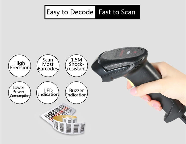 1D Laser Cordless Barcode Scanner Reader For Supermarket Retail Store Library