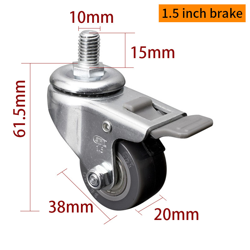 EDL Mini Caster Wheels 1.5inch 40kg Threaded TPU by Swivel and Brake type
