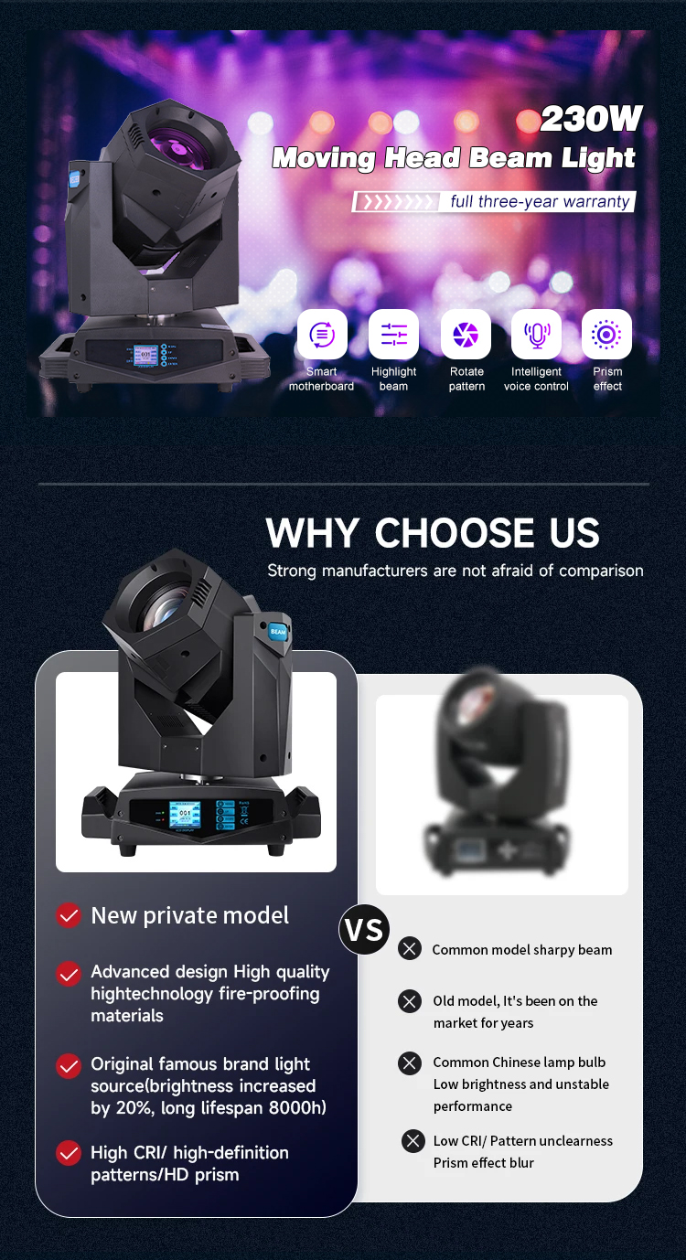 High Luminous Flux 230w Led Spot Moving Head Light Dj BSW with Led Strip Stage Lights