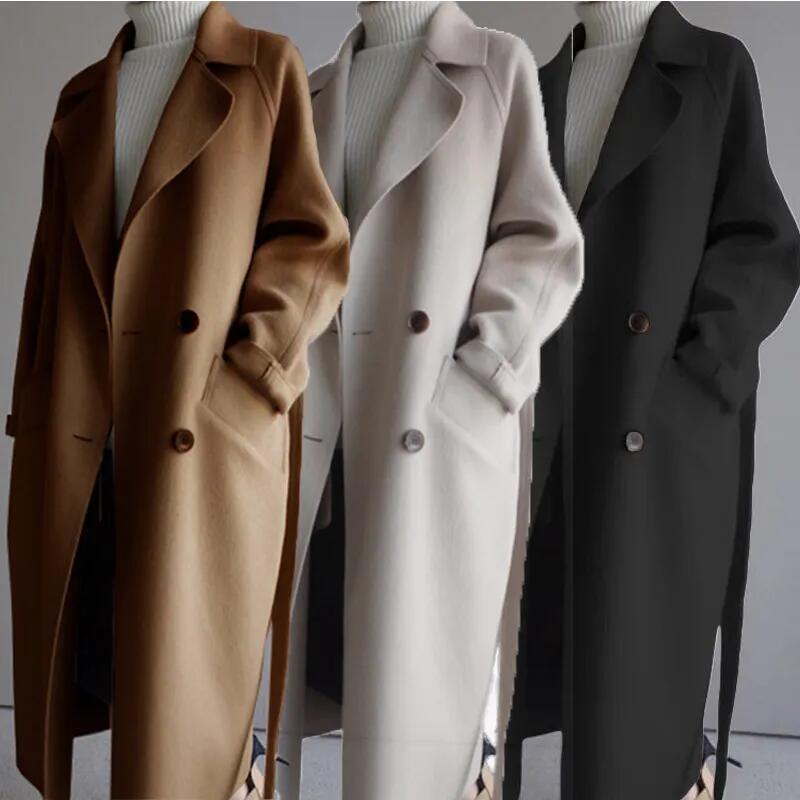 Autumn Winter Solid Color Korean Loose Wool Coats for Ladies Women Lady Jacket