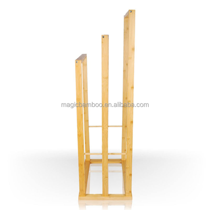 Large Three Tier Bamboo Drying Rack Towel Storage For Bathroom Custom