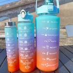 Sports Water Bottle 3 Pcs Set With Motivational Time Marker Leak Proof Flip Top