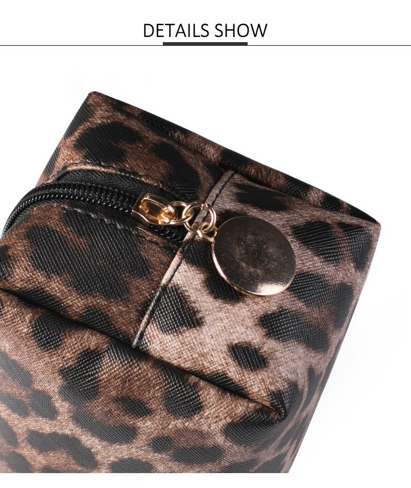 Portable Women Leopard PU Leather Travel Makeup Bag
