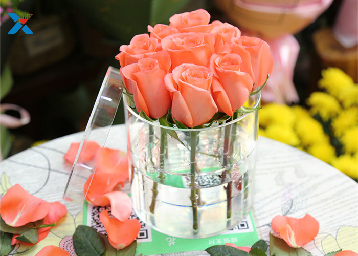 Crystal Clear Round Acrylic Flower Box 9 Holes For Rose Display Durable