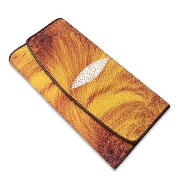 Buy cheap Thailand Authentic Stingray Skin Female Large Trifold Wallet Genuine Leather Lady Phone Clutch Purse Women's Card Purse from wholesalers