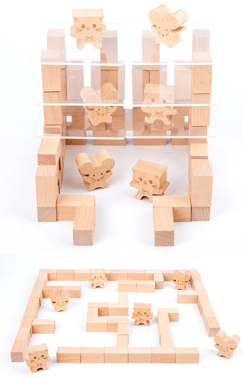 Children'S Stacked Solid Pine Wooden Building Block