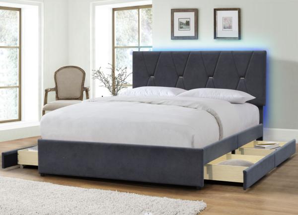 Buy cheap Upholstery Wooden Four Drawer Storage Bed Queen Size With LED Headboard from wholesalers