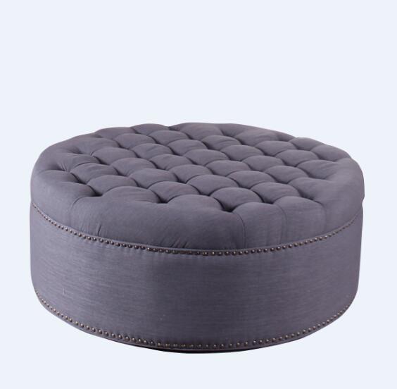 Event wedding round button wooden ottoman linen fabric birch wood with sliver