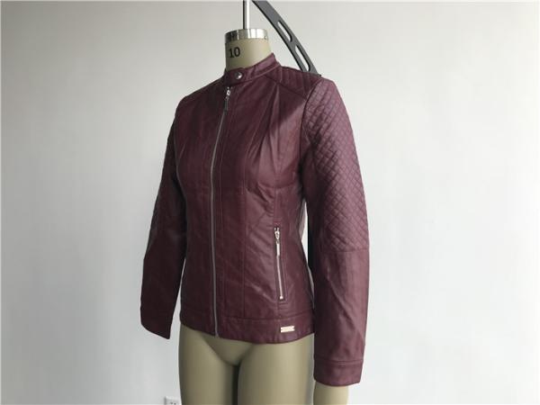 Buy cheap Polished Sliver Pu Leather Jacket Womens With Quilting Burgundy Tw75948 from wholesalers
