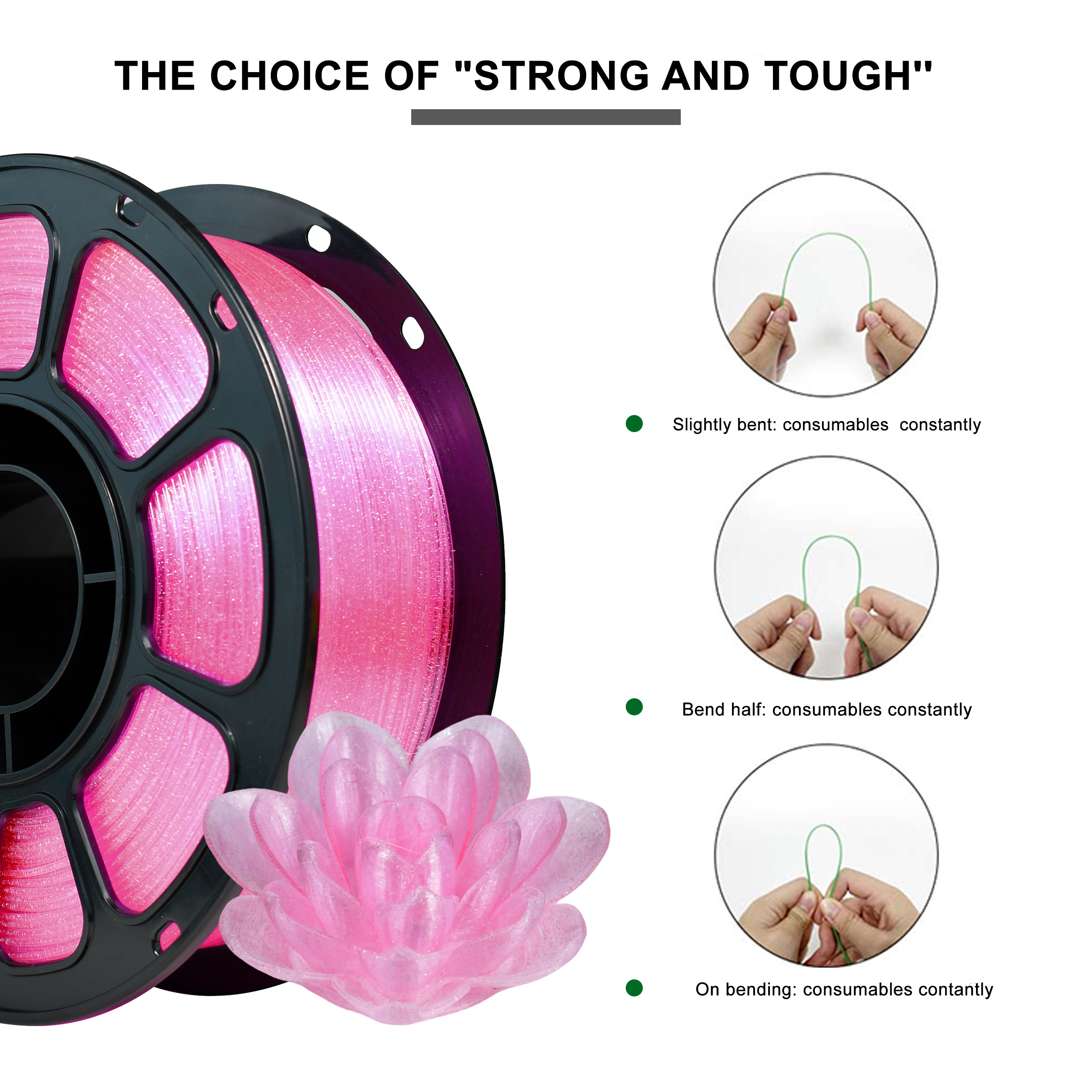 IBOSS Glitter Pink PLA+ Filament 100% Bubble Free Toughness Enhanced For 3D Printing Filament