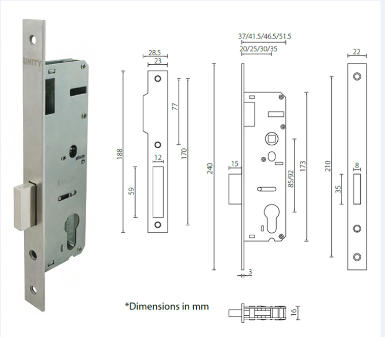 Certifire Stainless Steel Mortice Door Lock for Fire Door 4 hour EN1634 Fire Tested EN12209 and CE Marking