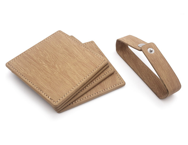 Cup Glasses Square Leather Coasters Wood PU Leather Drink Coasters