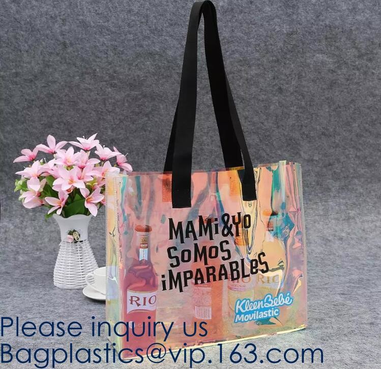 Vinyl Transparent PVC Gusset Bag Plastic Tote Shopping Bag For Packaging TPU Laser Makeup Handbag PVC Cosmetic Shopping