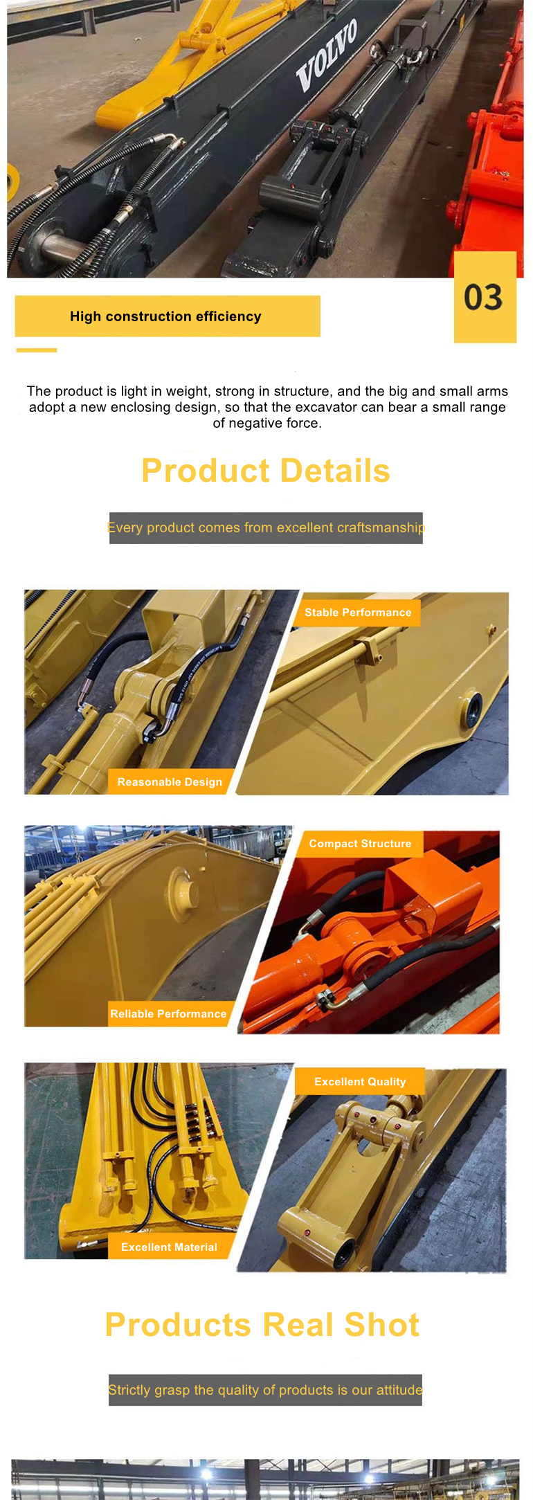 Customize all kinds standard arm two-section boom arm excavator long reach boom Manufacturers