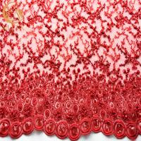 Buy cheap Embroidery Beaded Red Flower Lace 20% Polyester Glitter Handmade 135cm Width product