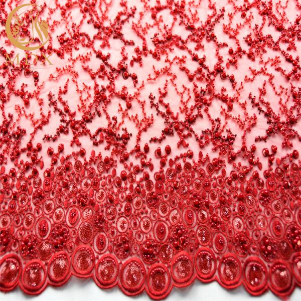 Buy cheap Embroidery Beaded Red Flower Lace 20% Polyester Glitter Handmade 135cm Width from wholesalers
