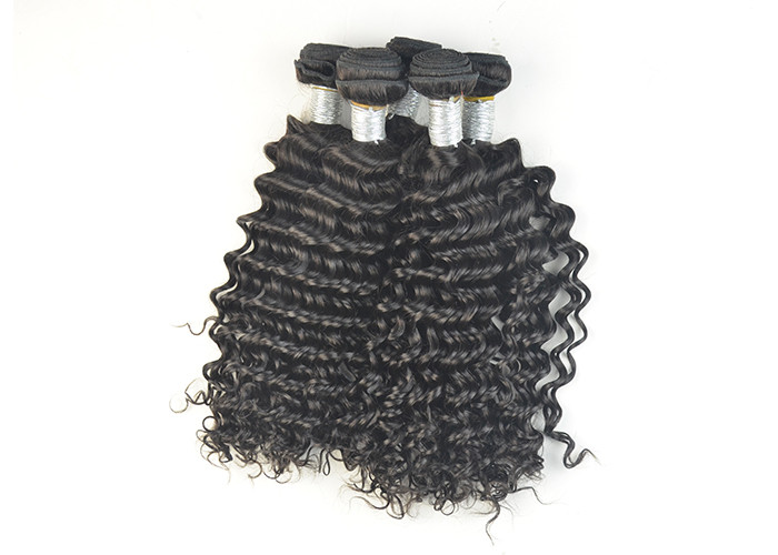 Weft Deep Wave Peruvian Virgin Remy Human Hair Extensions Black 14" - 28"
