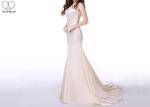 Champagne Satin Mermaid Bridal Gowns , Attractive Sling Backless Wedding Gown